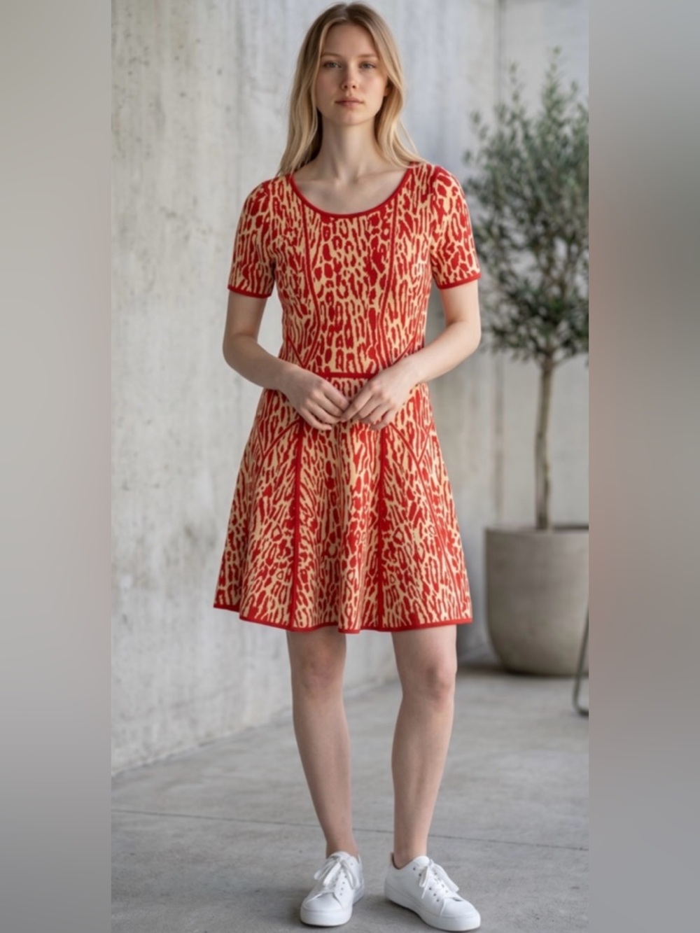 Catherine Malandrino Orange and Yellow Abstract Print Sweater Dress Size XS